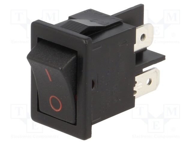 ROCKER; DPST; Pos: 2; OFF-ON; 10A/250VAC; 10A/28VDC; black-red; none