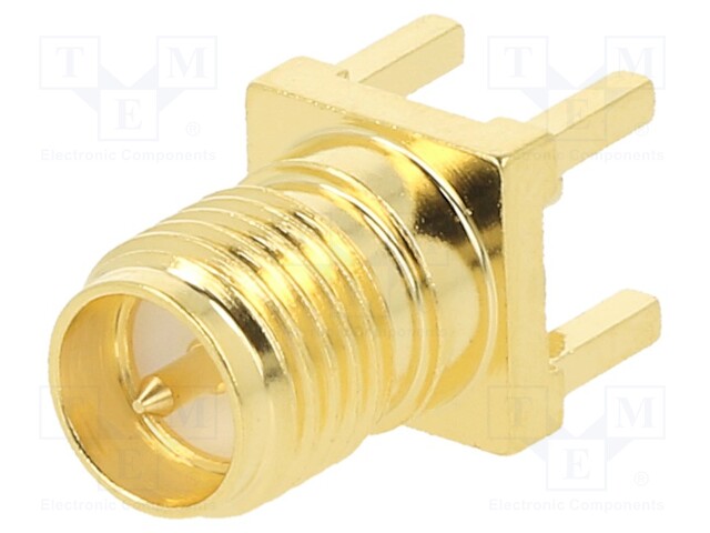 Socket; RP-SMA; male,reverse; straight; 50Ω; THT; on PCBs; teflon