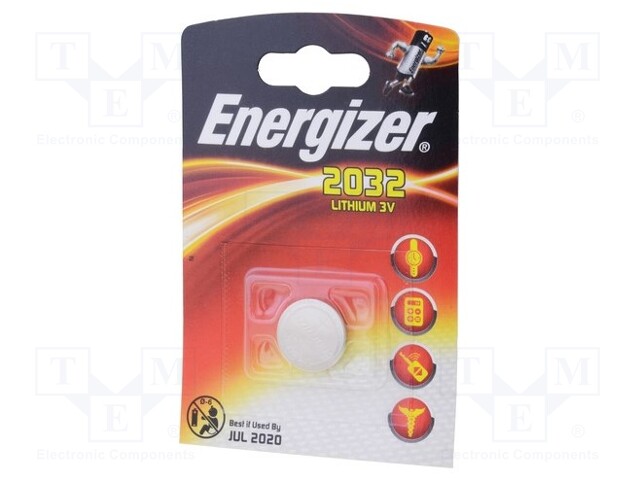 Battery: lithium; 3V; CR2032,coin; Batt.no: 1; Ø20x3.2mm; 240mAh