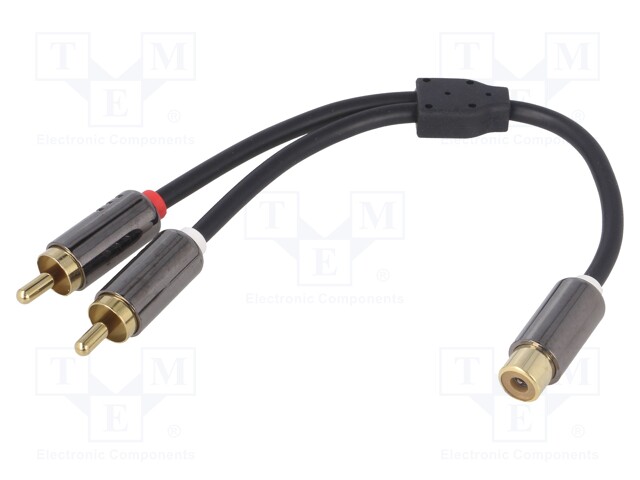 Cable; gold-plated; RCA socket,RCA plug x2; 0.2m; black; V: stereo