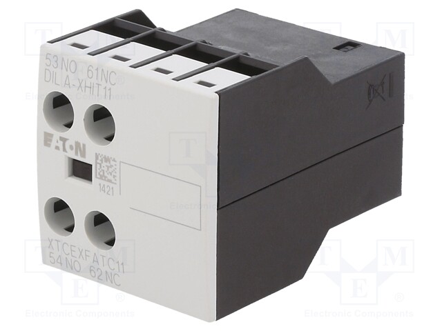 Auxiliary contacts; Leads: screw terminals; Mounting: front