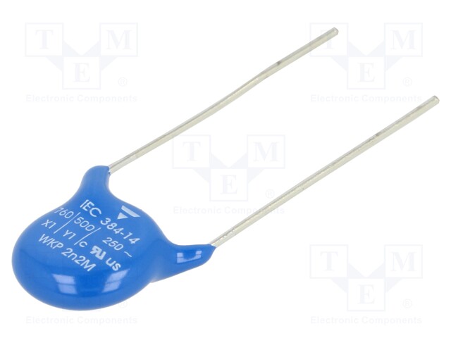 Ceramic Suppression Capacitor, Disc, 2200 pF, WKP Series, ± 20%, X1 / Y1, 760 V, 500 V