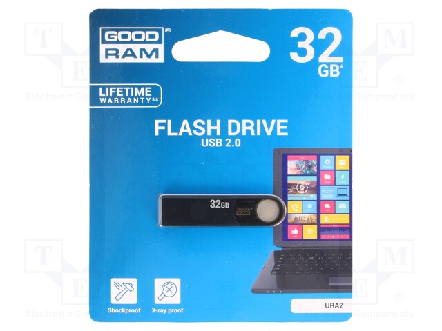Pendrive; USB 2.0; 32GB; Read: 12MB/s; Write: 5MB/s; Colour: black
