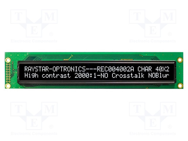 Display: OLED; alphanumeric; 40x2; Dim: 182x38.5x9.3mm; white