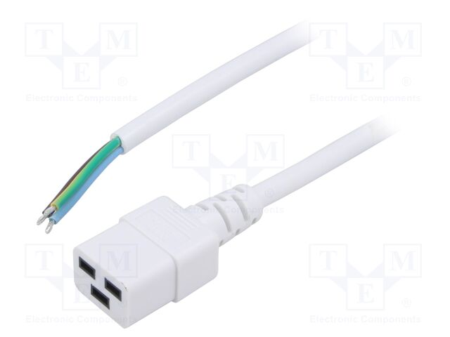 Cable; 3x1.5mm2; IEC C19 female,wires; PVC; Len: 2m; white