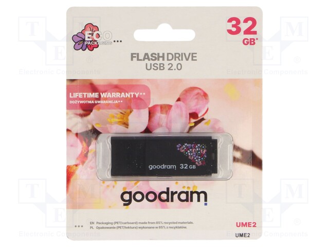 Pendrive; USB 2.0; 32GB; R: 20MB/s; W: 5MB/s; USB A; SPRING; black