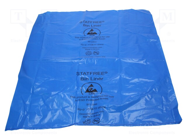 Waste bag; ESD; L: 740mm; W: 660mm; D: 38um; 50l; 100pcs; blue