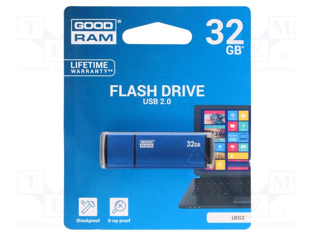 Pendrive; USB 2.0; 32GB; Read: 20MB/s; Write: 5MB/s; Colour: blue