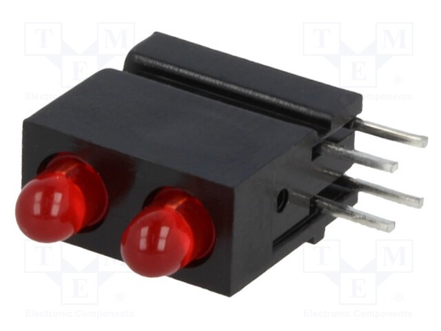 LED; in housing; red; 3mm; No.of diodes: 2; 20mA; Lens: diffused,red