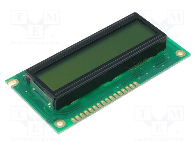 Display: LCD; alphanumeric; STN Positive; 16x2; yellow-green; LED