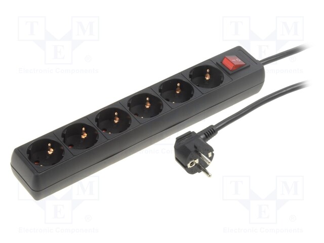 Plug socket strip: protective; Sockets: 6; 230VAC; 16A; 1.5m; IP20
