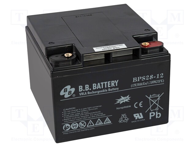 Re-battery: acid-lead; 12V; 28Ah; AGM; maintenance-free; 9.6kg