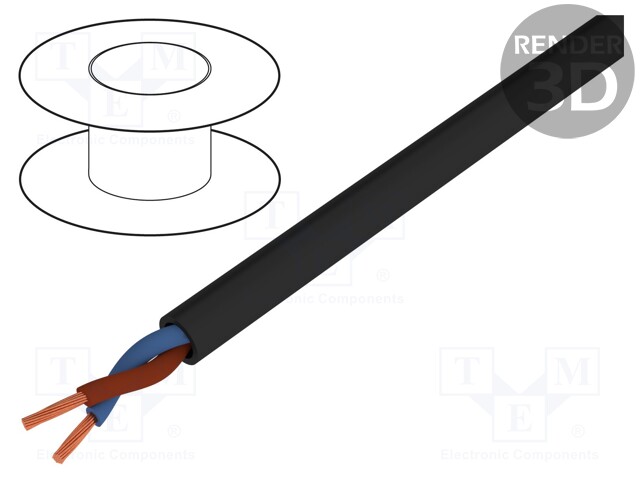 Wire; OWY; round; stranded; Cu; 2x2,5mm2; PVC; black; 300/500V; 100m