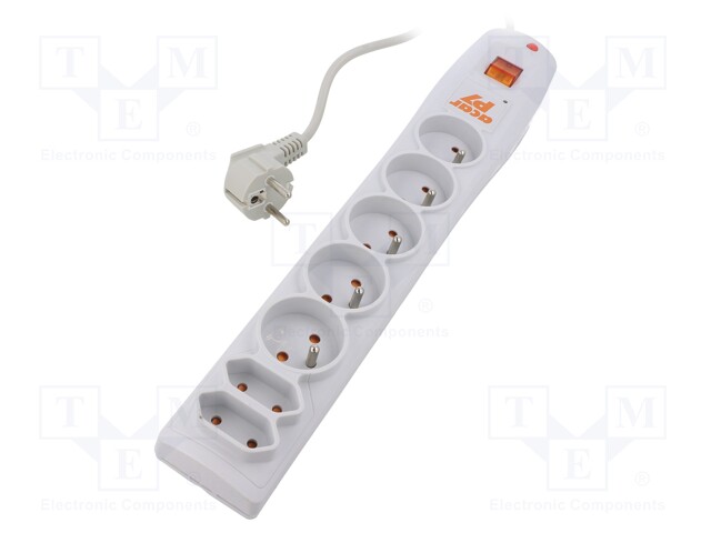 Plug socket strip: protective; Sockets: 7; 230VAC; 10A; grey