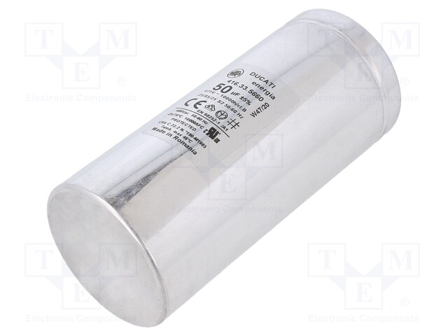 Capacitor: motors, run; 50uF; 475VAC; Ø55x122mm; -25÷85°C; ±5%