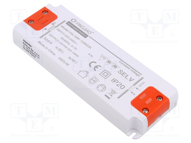 Power supply: switched-mode; LED; 100W; 12VDC; 8.33A; 220÷240VAC