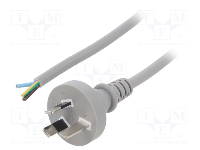 Cable; AS/NZS 3112 (I) plug,wires; PVC; 1m; grey; 3x0,75mm2; 10A