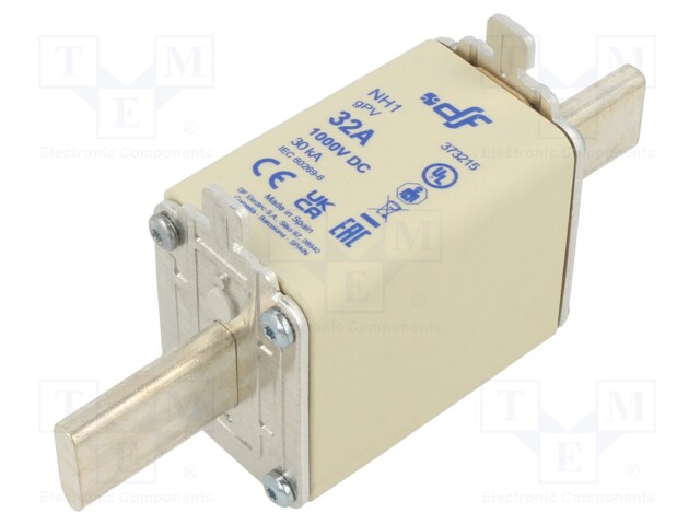 Fuse: fuse; gPV; 32A; 1kVDC; ceramic,silver; NH1