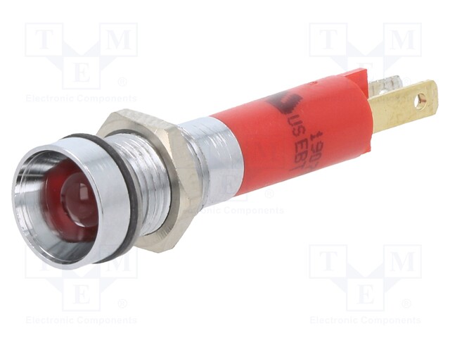Indicator: LED; recessed; red; 24VDC; Ø8mm; 2,8x0,8mm connectors