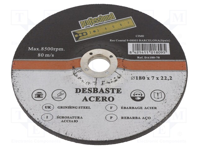 Disc grinding steel diam ext 180mm th 7mm