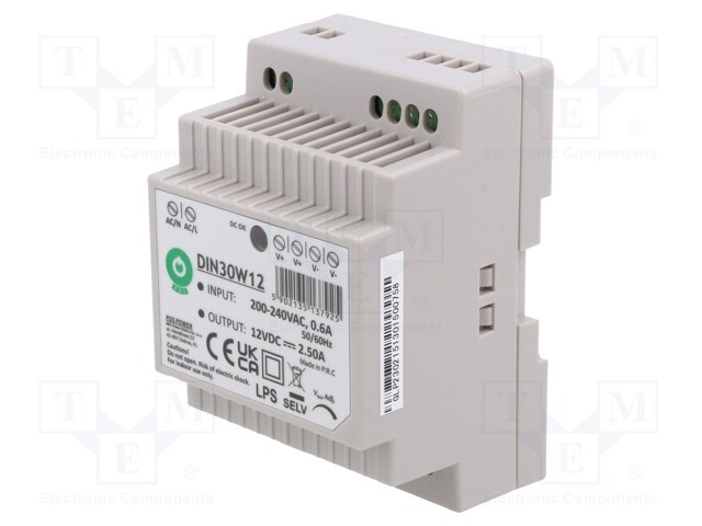 Power supply: switched-mode; 30W; 12VDC; for DIN rail mounting
