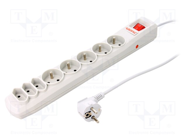 Plug socket strip: protective; Sockets: 8; 250VAC; 10A