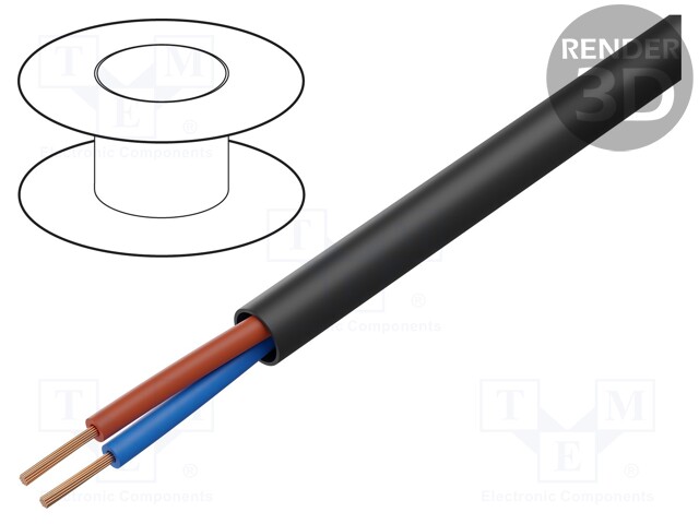 Wire; OMY; round; stranded; Cu; 2x1mm2; PVC; black; 300V; Class: 5