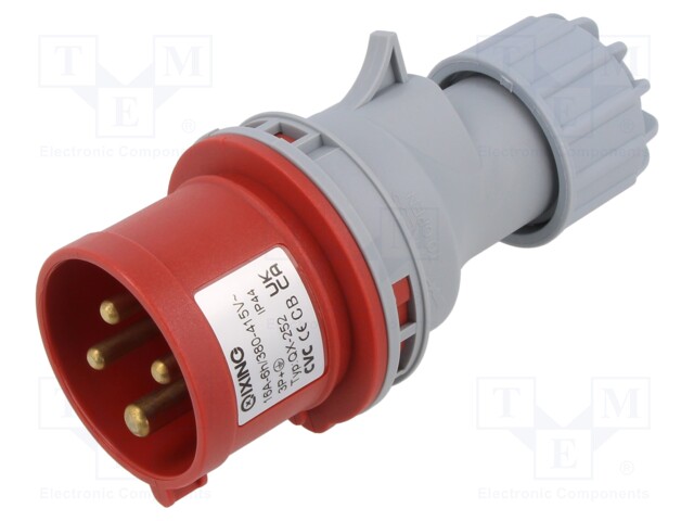 Connector: AC supply; plug; male; 16A; IEC 60309; IP44; PIN: 4E-12