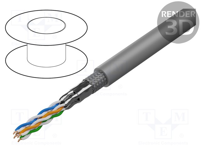 Wire; F/UTP,ETHERLINE® LAN 500; 6a; solid; Cu; 4x2x23AWG; PVC; grey