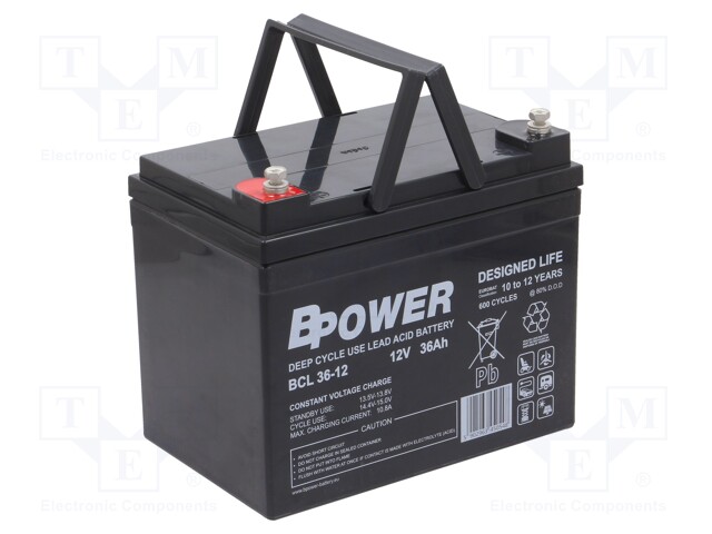 Re-battery: acid-lead; 12V; 36Ah; AGM; maintenance-free