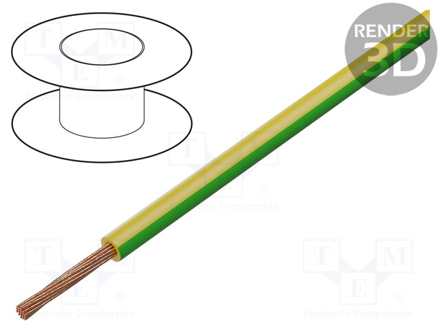 Wire; FLRY-A; 1x1mm2; stranded; Cu; PVC; yellow-green; 60V; Class: 5