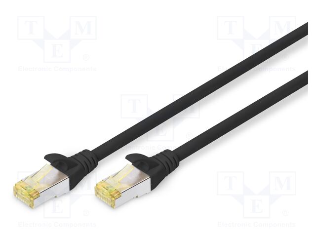 Patch cord; S/FTP; 6a; stranded; Cu; LSZH; black; 0.7m; 26AWG