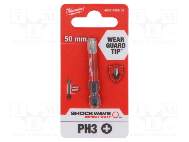 Screwdriver bit; Phillips; PH3; Overall len: 50mm; Kind: impact