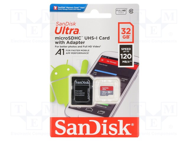 Memory card; Android; SD HC Micro; 32GB; 120MB/s; Class 10 UHS U1