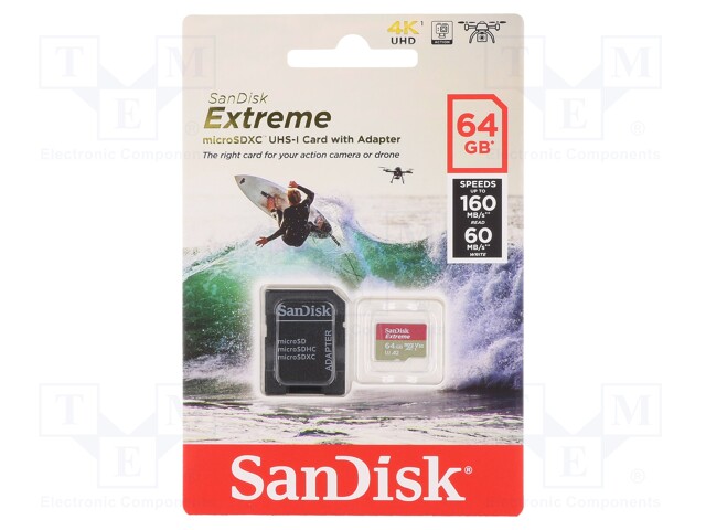 Memory card; Extreme; microSDXC; 64GB; Read: 160MB/s; Write: 60MB/s