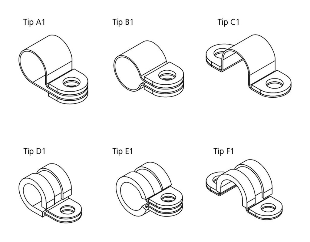 Fixing clamp; ØBundle : 8mm; W: 15mm; steel; Cover material: EPDM
