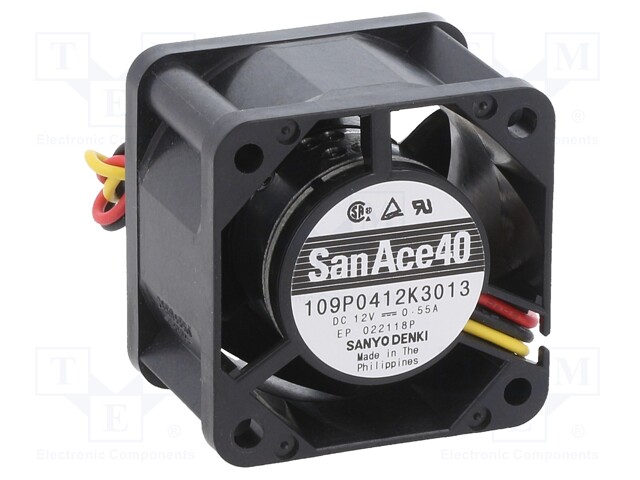 Axial Fan, 12 V, DC, 40 mm, 28 mm, 20.8 cu.ft/min, 0.59 m³/min
