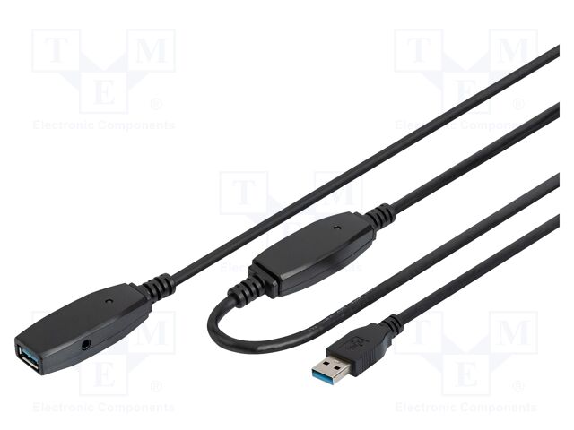 Repeater USB; USB 3.0; USB A socket,USB A plug; 15m; black