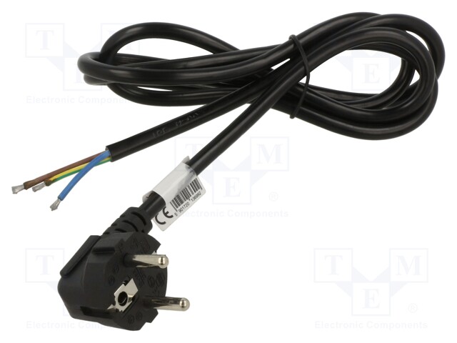 Cable; CEE 7/7 (E/F) plug angled,wires; PVC; 1.5m; Schuko; black