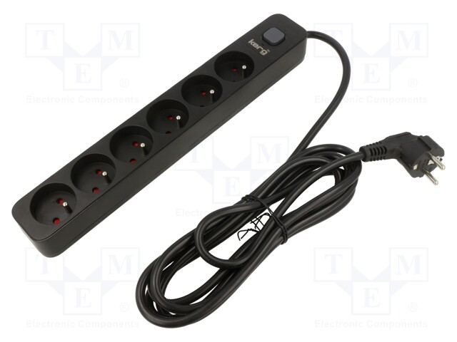 Plug socket strip: protective; Sockets: 6; 230VAC; 16A; black