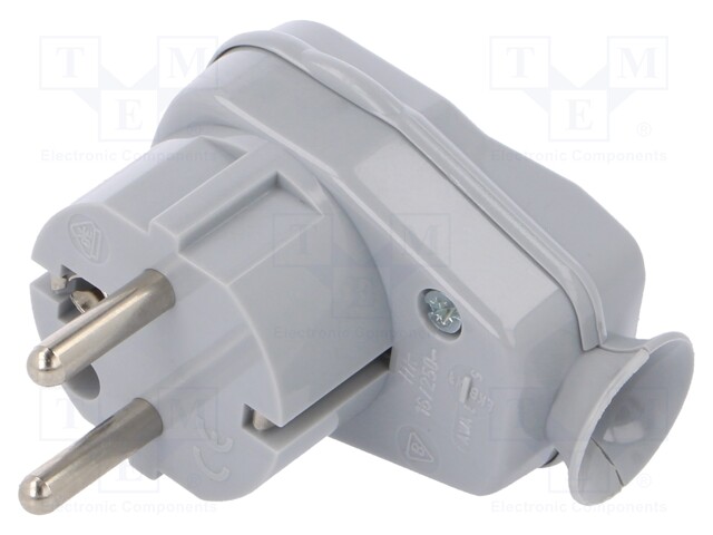Connector: AC supply; plug; Layout: 2P+PE; grey; 250VAC; 16A; PIN: 3