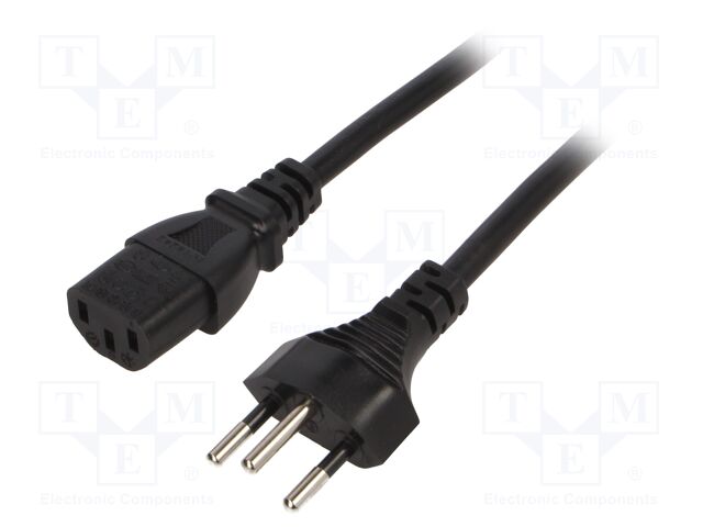 Cable; IEC C13 female,SEV-1011 (J) plug; 1.8m; black; PVC; 3G1mm2