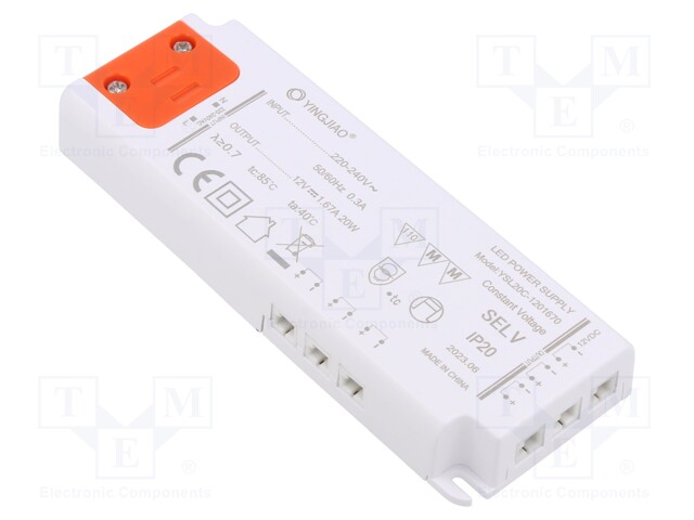 Power supply: switched-mode; LED; 20W; 12VDC; 1.67A; 220÷240VAC
