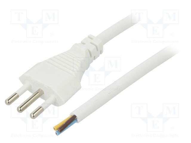 Cable; CEI 23-50 (L) plug,wires; PVC; 1m; white; 3G0,75mm2; 10A