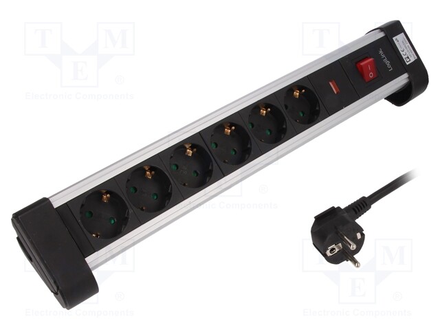 Plug socket strip: protective; Sockets: 6; 250VAC; 16A; 1.4m