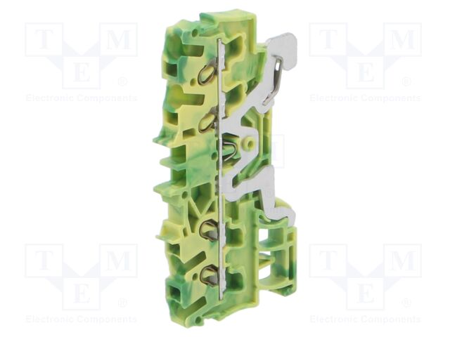 DIN Rail Mount Terminal Block, 4 Ways, 22 AWG, 12 AWG, 4 mm², Clamp, 24 A