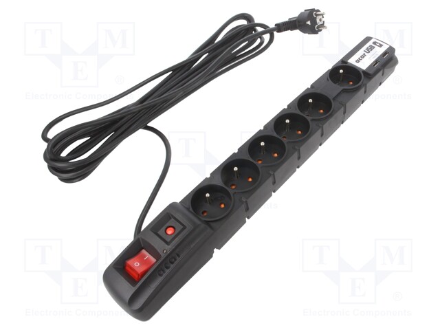 Plug socket strip: protective; Sockets: 6; 230VAC; 10A; black