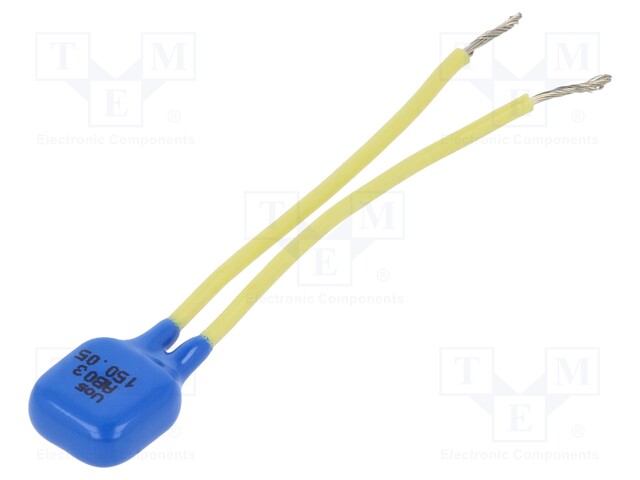 Sensor: thermostat; Output conf: NC; Topen: 150°C; Tclos: 130°C