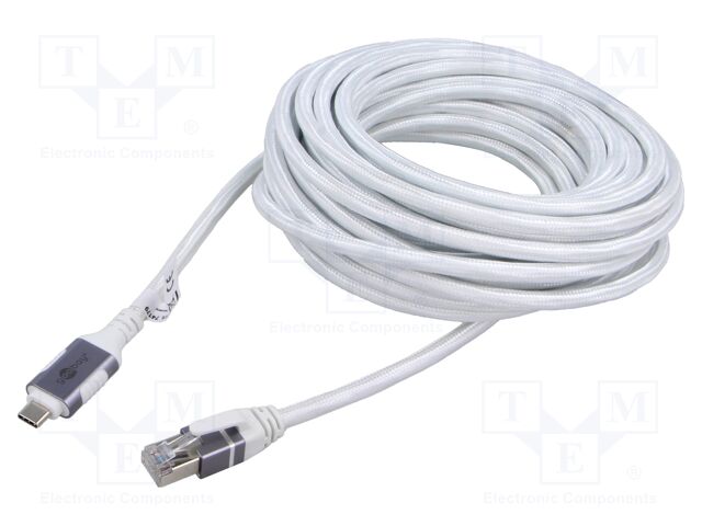 Cable; USB 3.1; RJ45 plug,USB C plug; nickel plated; 5m; white