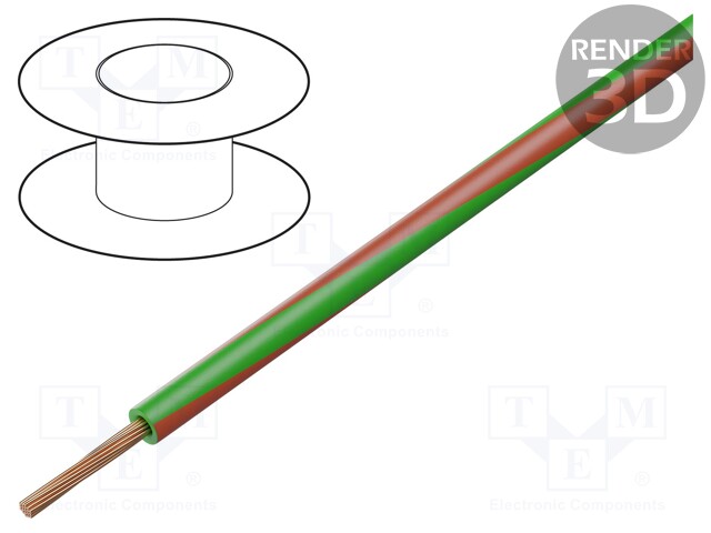 Wire; LgY; stranded; Cu; 1.5mm2; green-red; PVC; 300/500V; 100m